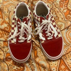 Red old skool checkered vans